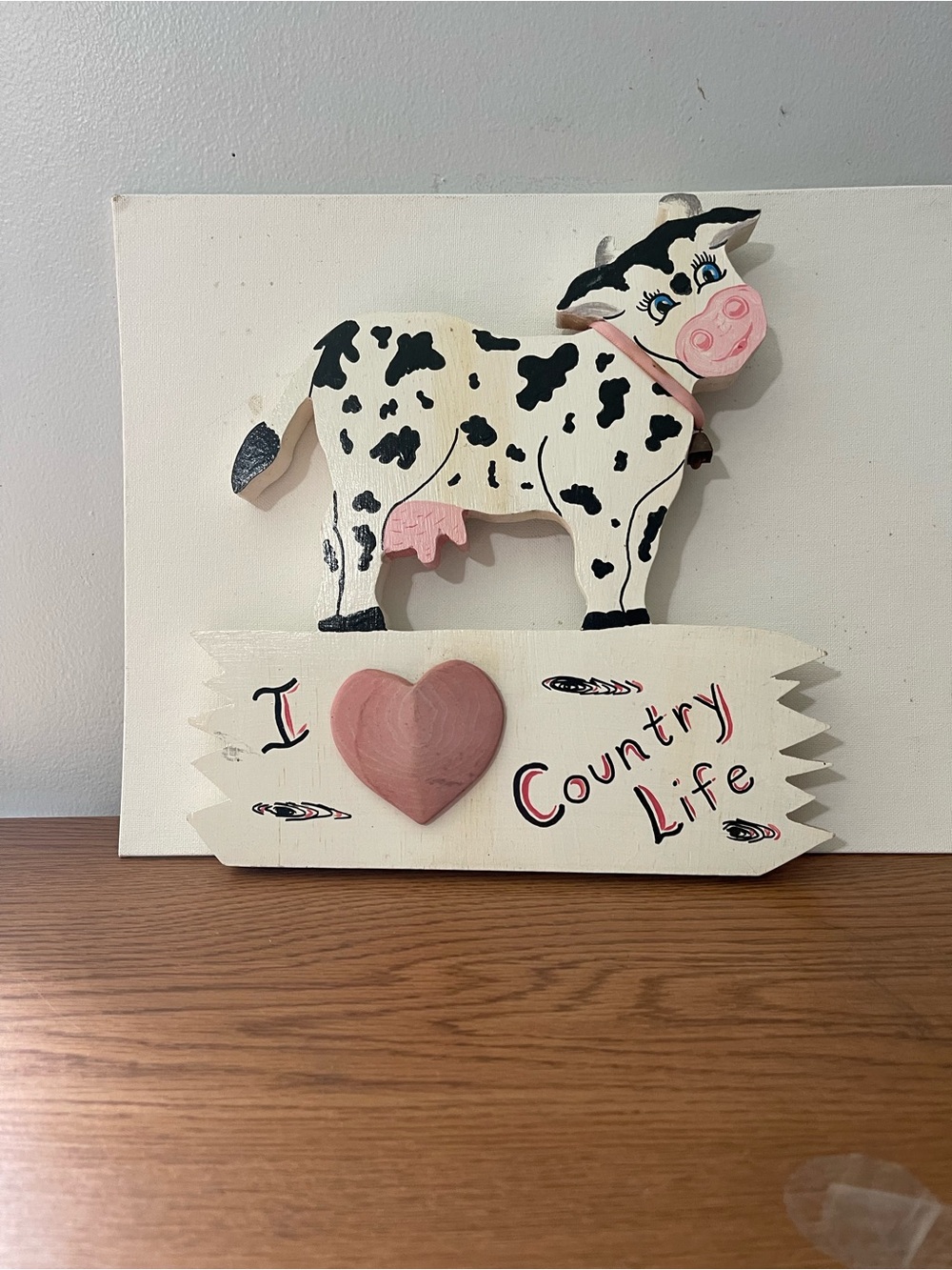 Country Life Cow Wall Decor - White & Black with Pink Accent